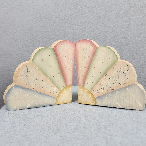 Other - Vintage Cottagecore Bookends Wood Handmade Fan Nursery Decor‎  Rainbow